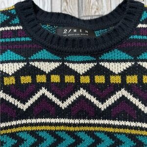21 Men Colorful Geometric Cosby Pullover Sweater in Medium